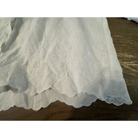 Edward Linen 100% Irish 2X Plus Size Embroidered Scallop hem Button white Top - Picture 8 of 12